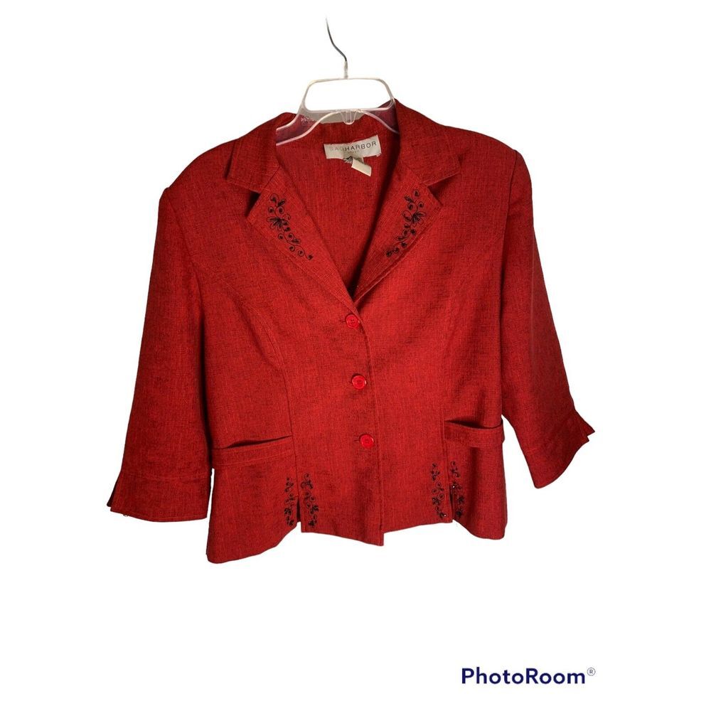 Sag Harbor Jacket Red Black Tweed with Sequins size 14‎